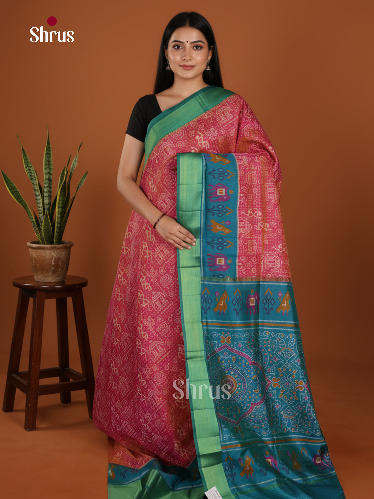 Pink & Teal  - Semi Patola Saree