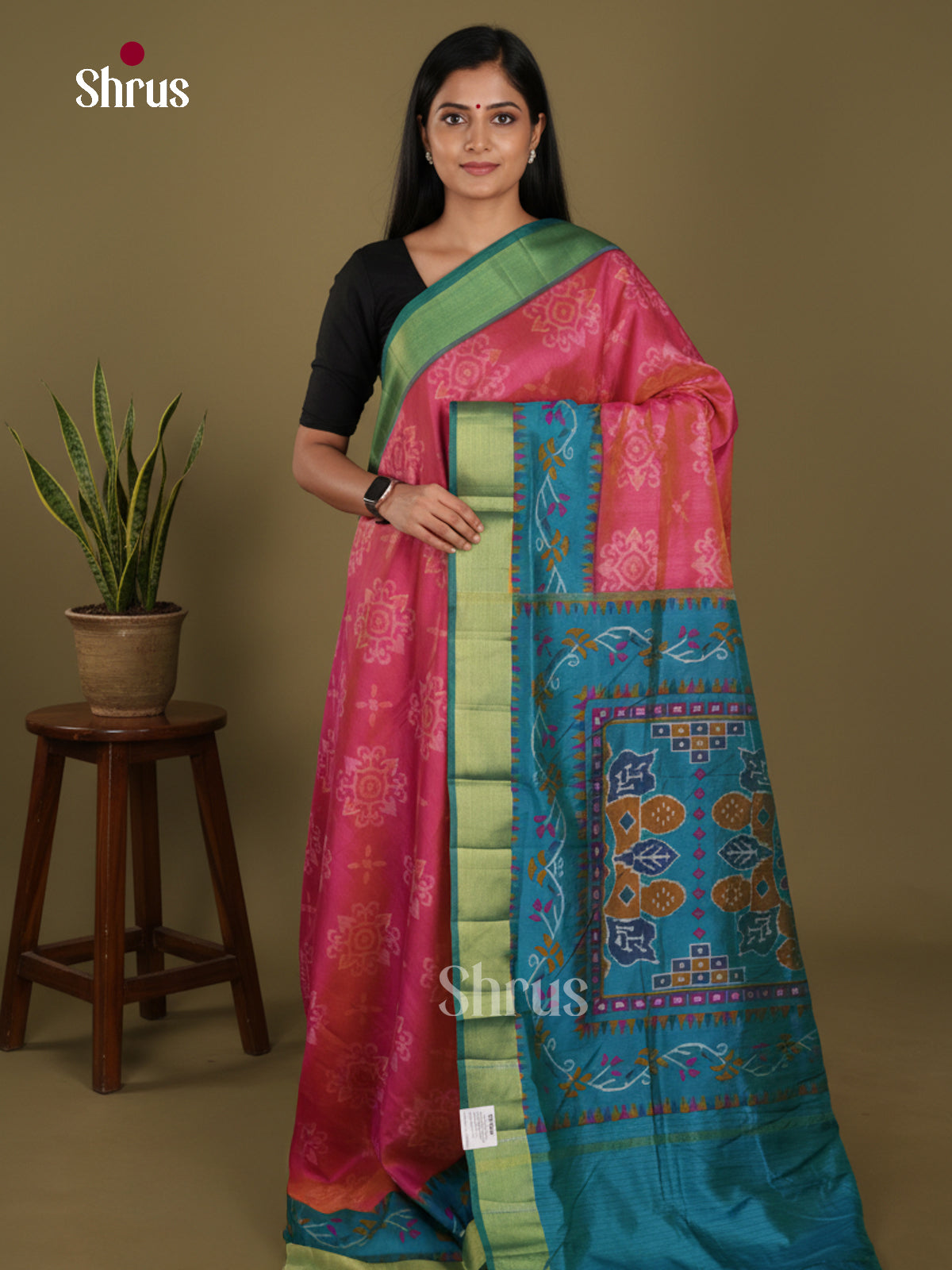 Pink & Blue - Semi Patola Saree