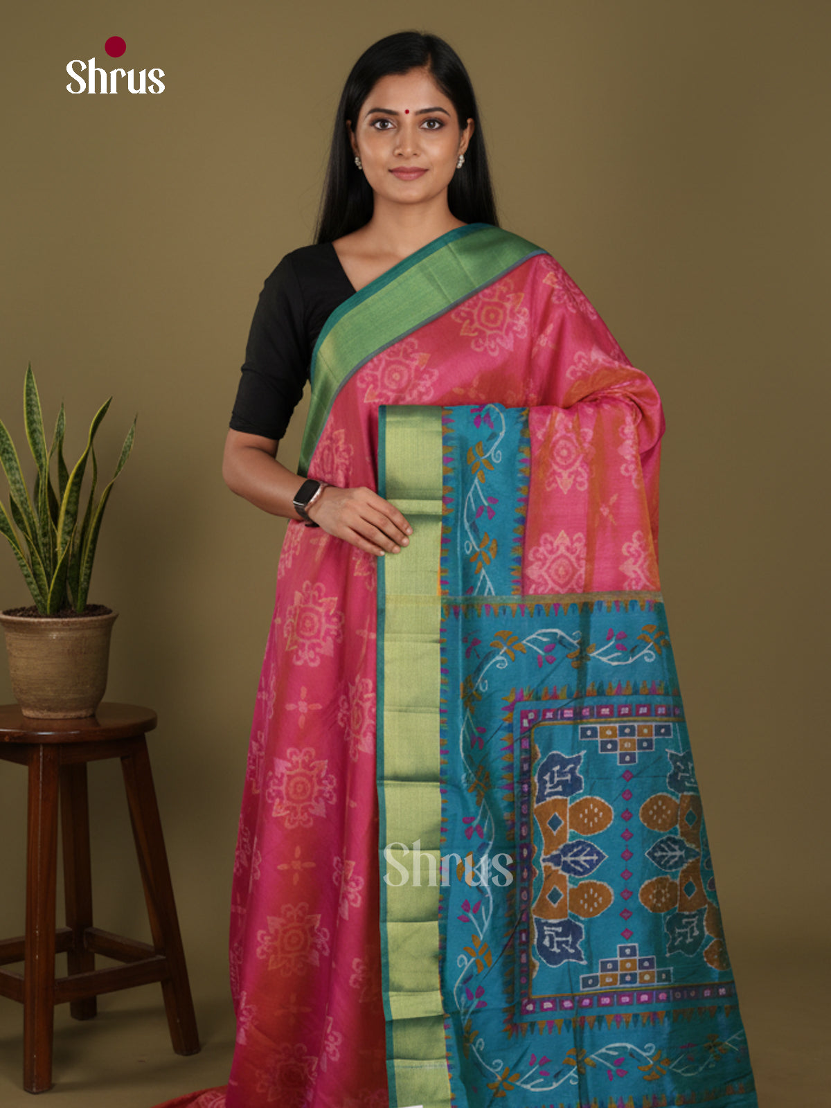 Pink & Blue - Semi Patola Saree