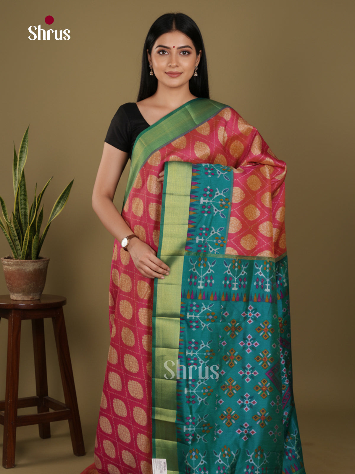 Pink & Green - Semi Patola Saree