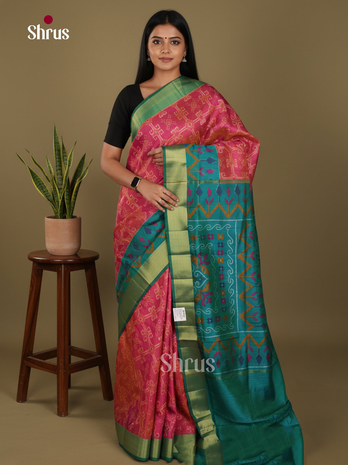 Pink & Green    - Semi Patola Saree