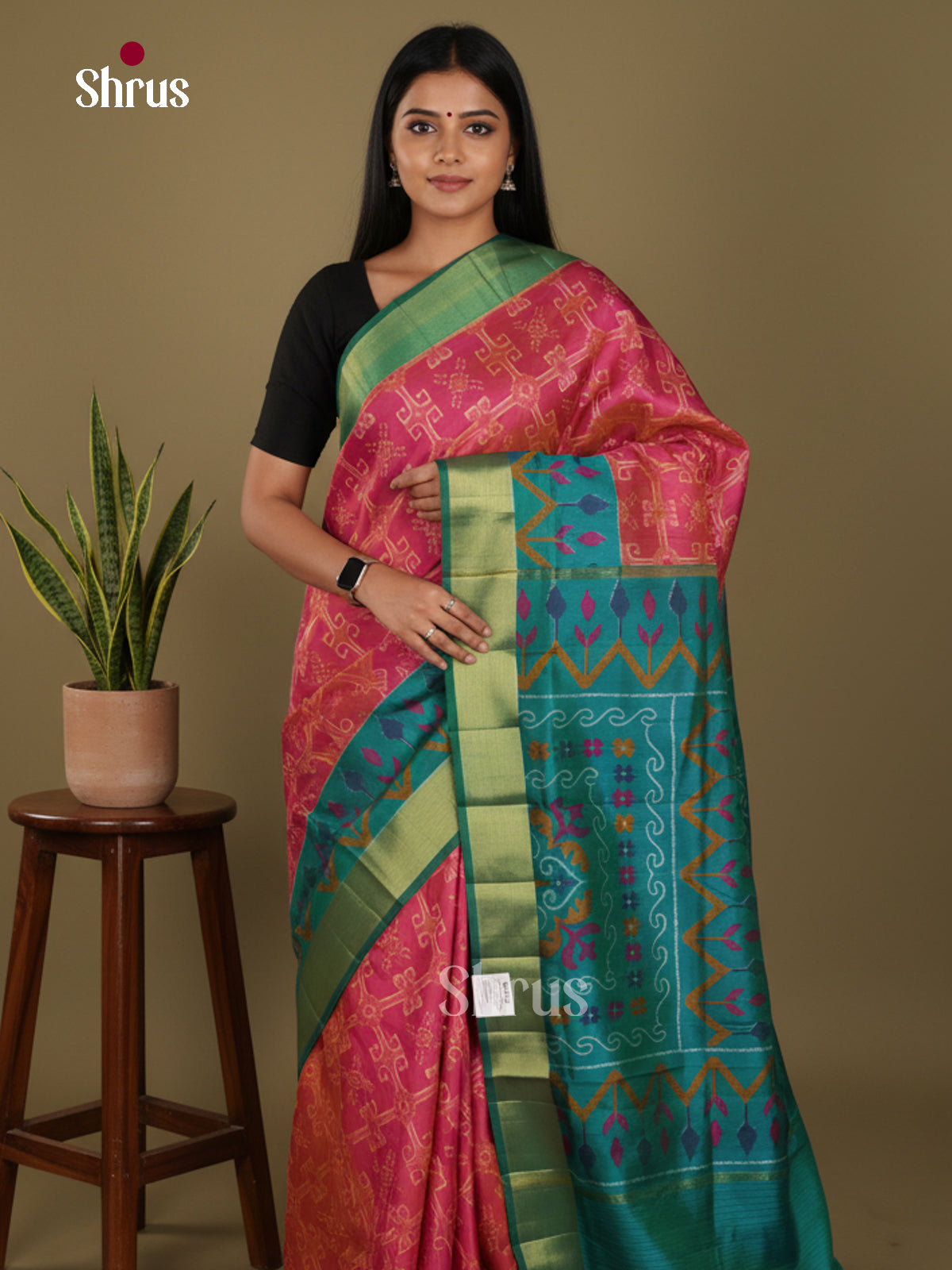 Pink & Green    - Semi Patola Saree