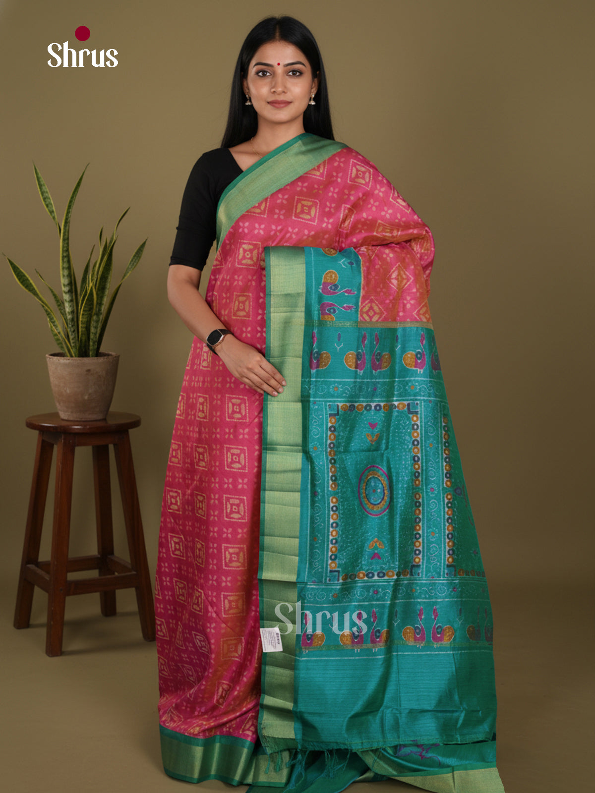 Pink & Teal - Semi Patola Saree