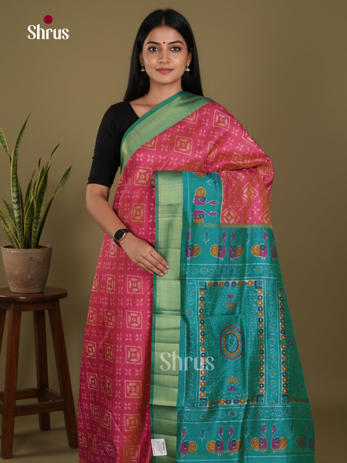 Pink & Teal - Semi Patola Saree