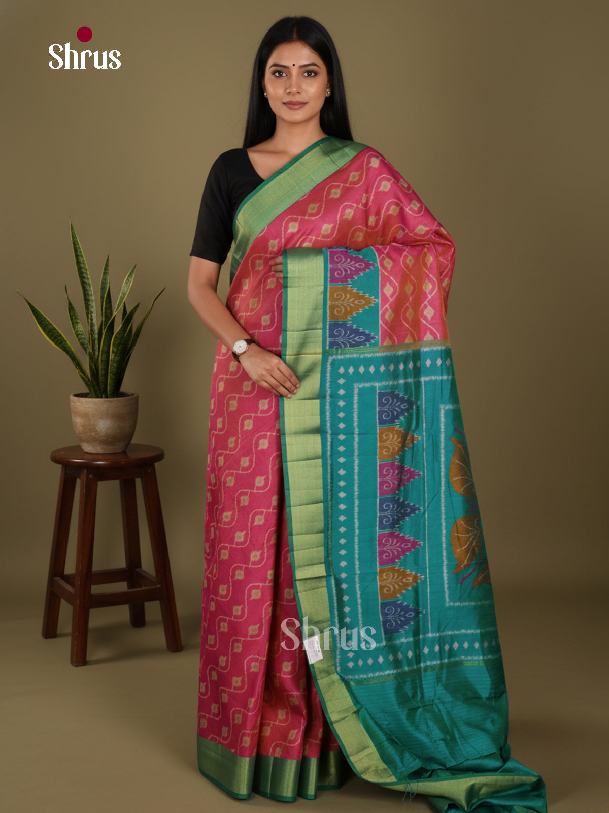Pink & Teal- Semi Patola Saree