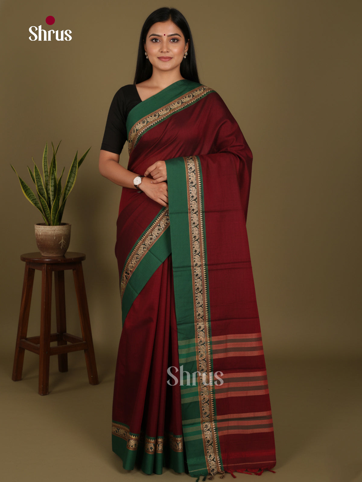 maroon & Green- Narayanpet Cotton Saree