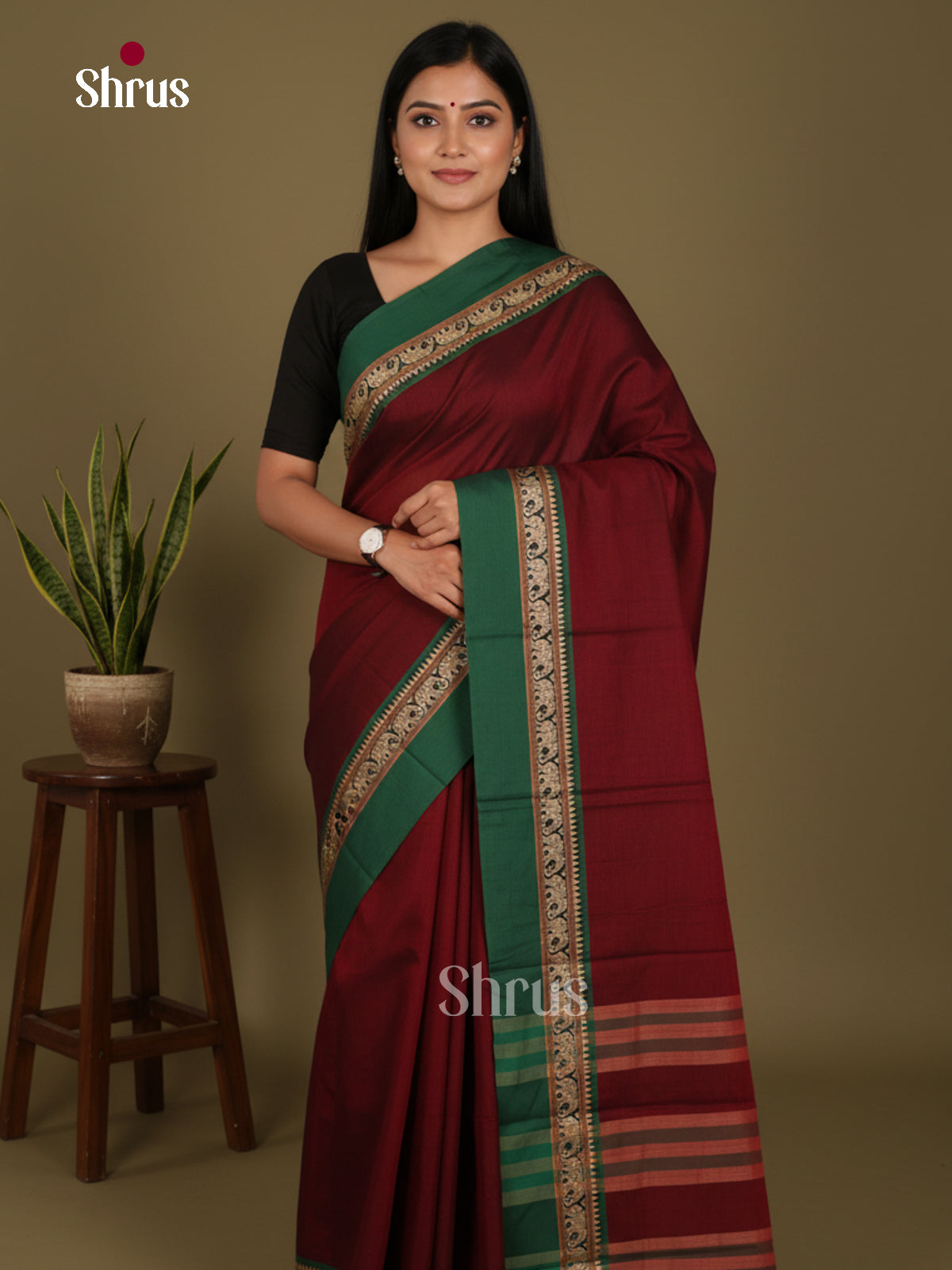 maroon & Green- Narayanpet Cotton Saree
