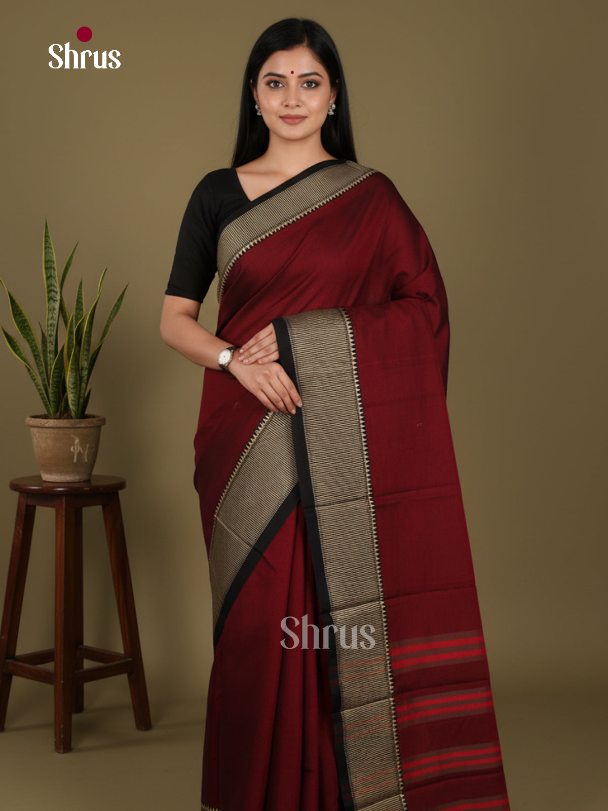Maroon & Black  - Narayanpet Cotton Saree - Shop on Shrus.com