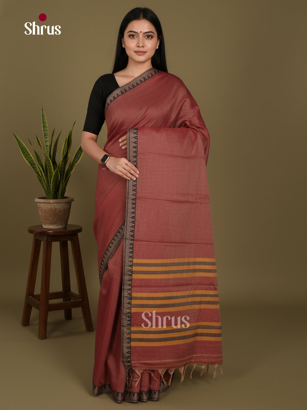 Brown & Black - Narayanpet Cotton Saree