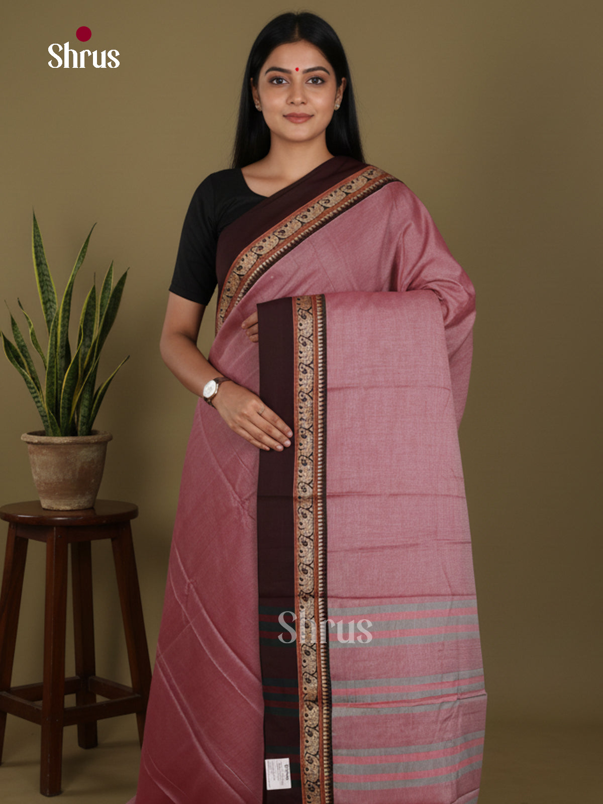 Mauve & Brown- Narayanpet Cotton Saree - Shop on Shrus.com