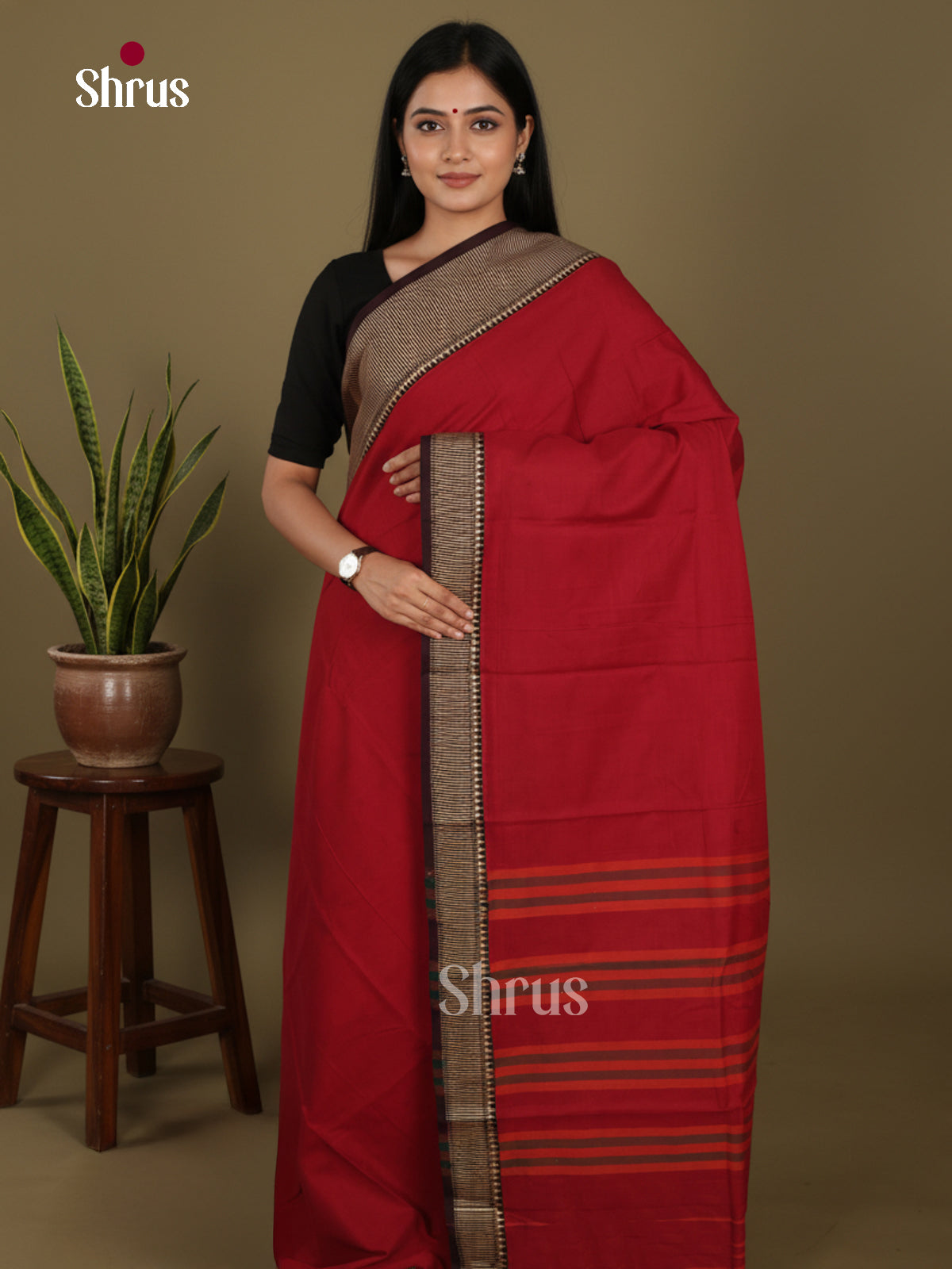 Red & Brown - Narayanpet Cotton Saree
