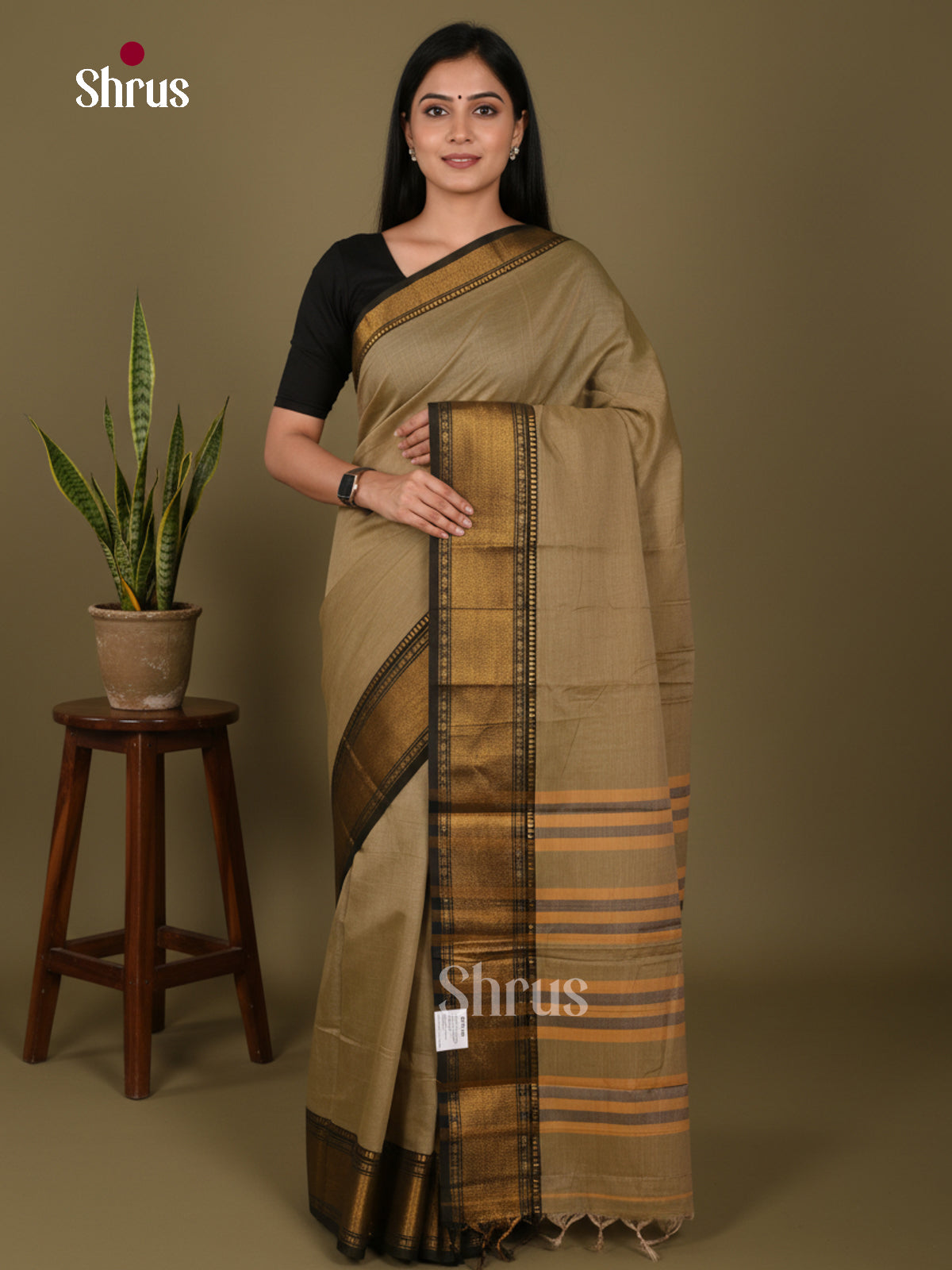 Grey & Black - Narayanpet Cotton Saree - Shop on Shrus.com