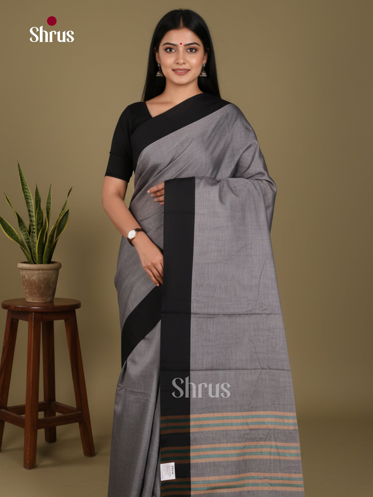 Grey & Black - Narayanpet Cotton Saree
