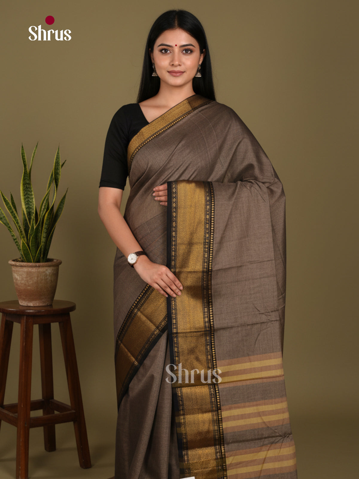 Grey & Black - Narayanpet Cotton Saree - Shop on Shrus.com