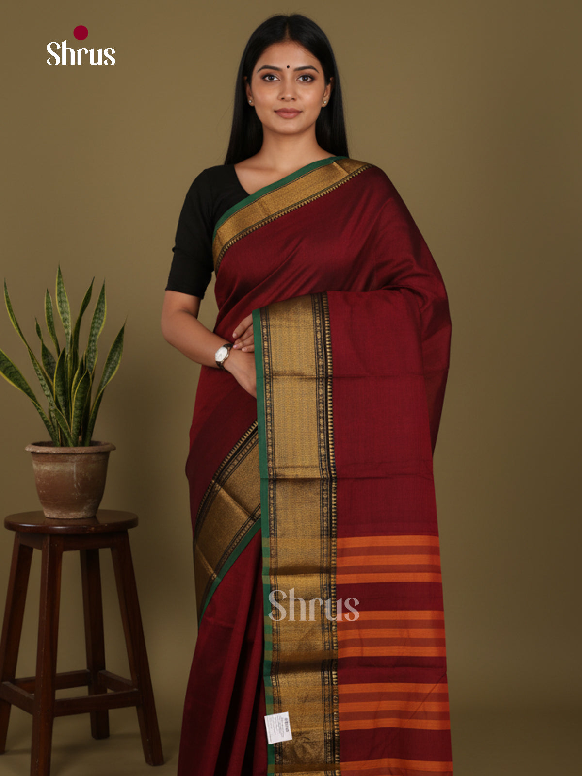 Maroon & Green - Narayanpet Cotton Saree - Shop on Shrus.com