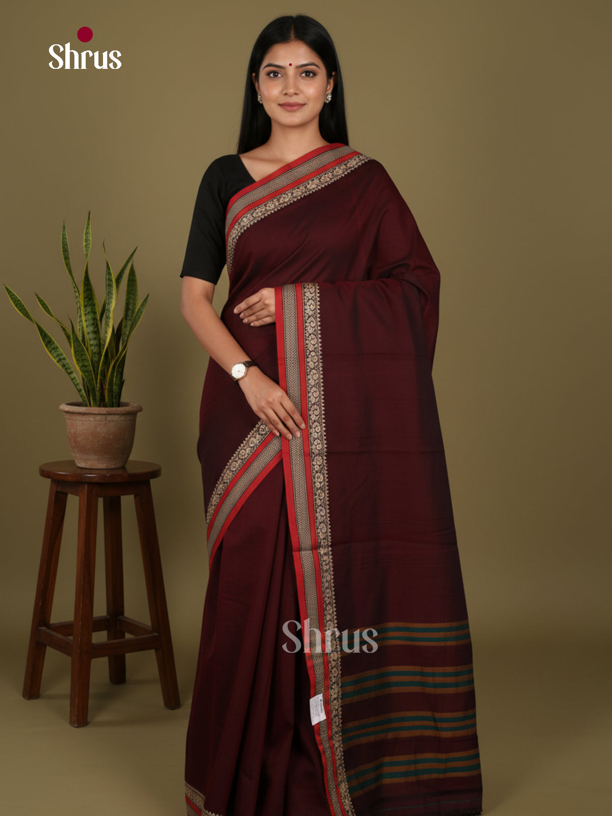 Maroon & Red - Narayanpet Cotton Saree - Shop on Shrus.com