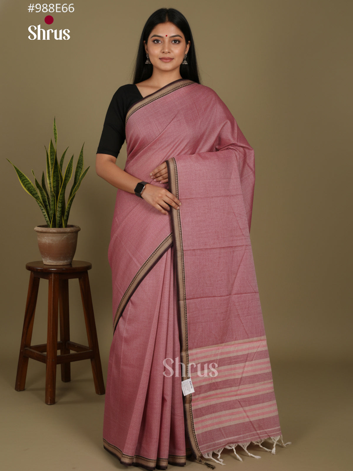 Mauve & Black- Narayanpet Cotton Saree - Shop on Shrus.com