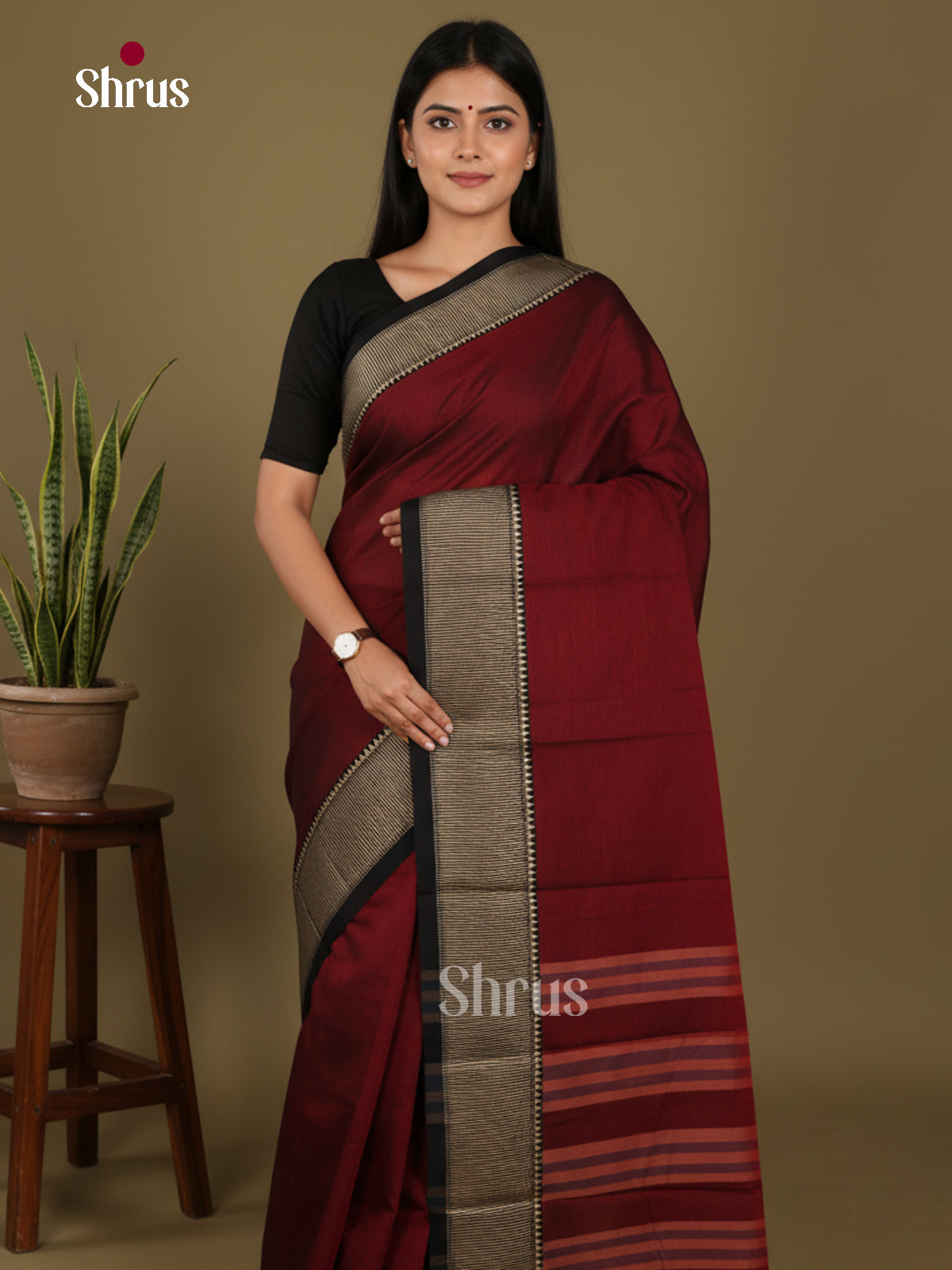Maroon & Black - Narayanpet Cotton Saree - Shop on Shrus.com