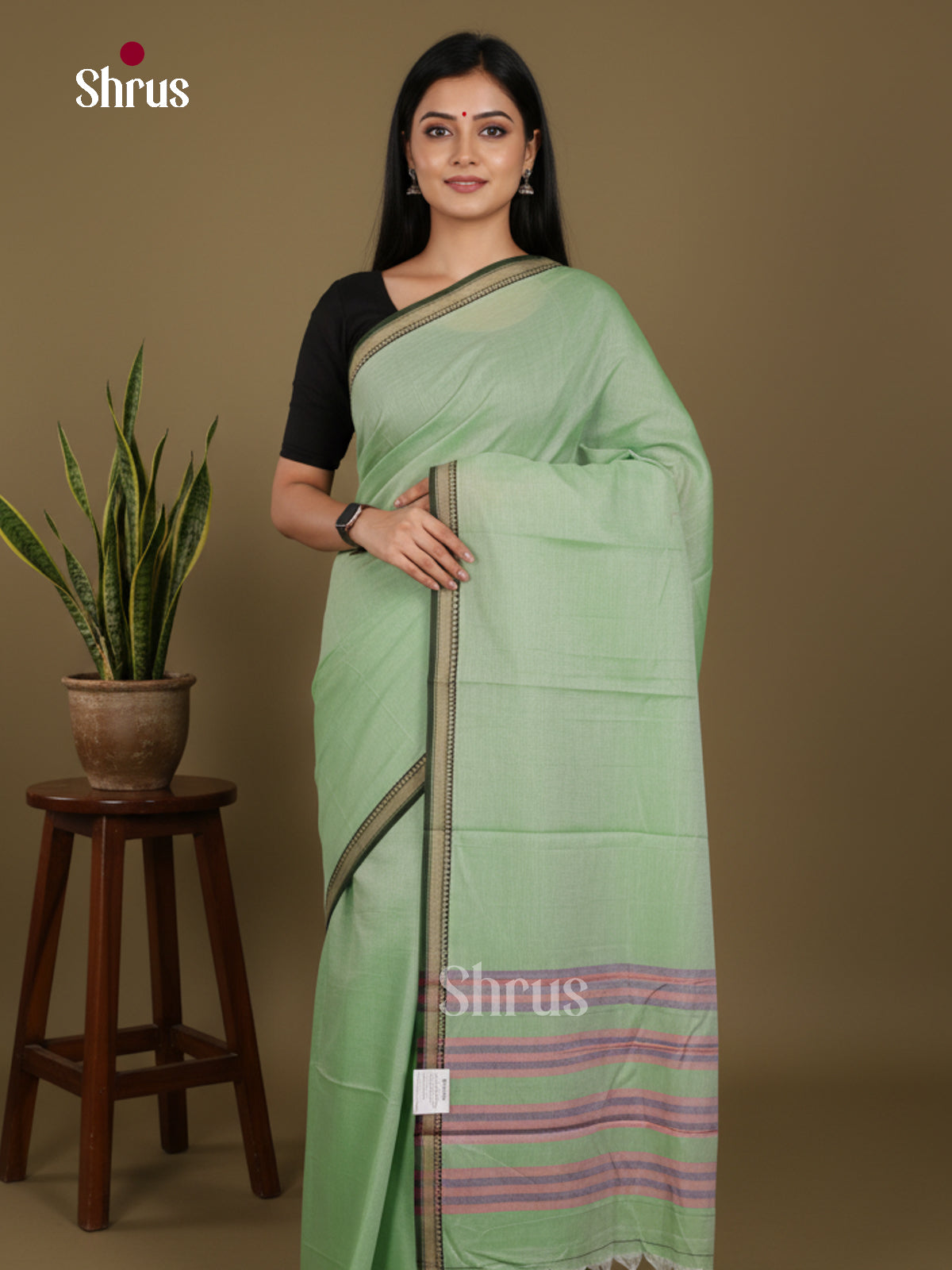 Pista  Green- Narayanpet Cotton Saree - Shop on Shrus.com