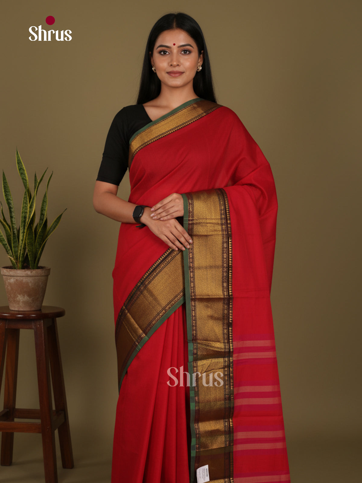 Red & Green - Narayanpet Cotton Saree - Shop on Shrus.com