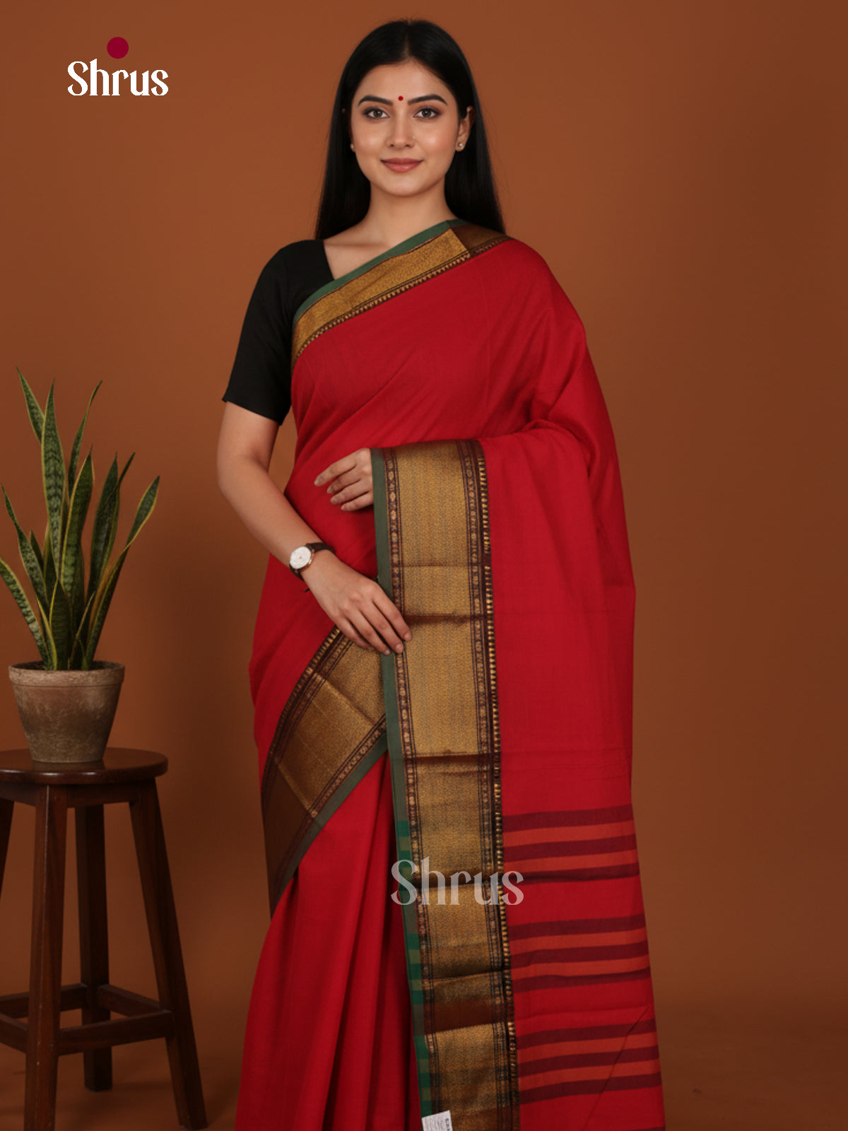 Red & Green - Narayanpet Cotton Saree - Shop on Shrus.com