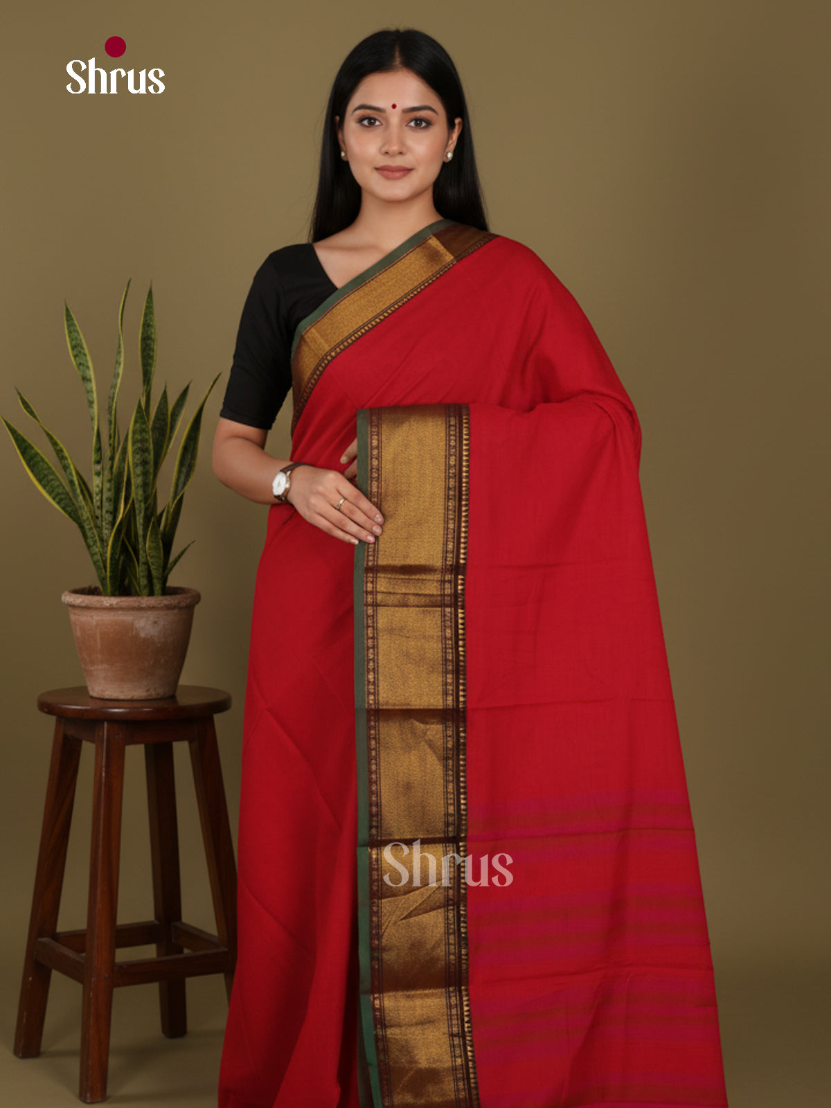 Red & Green - Narayanpet Cotton Saree - Shop on Shrus.com