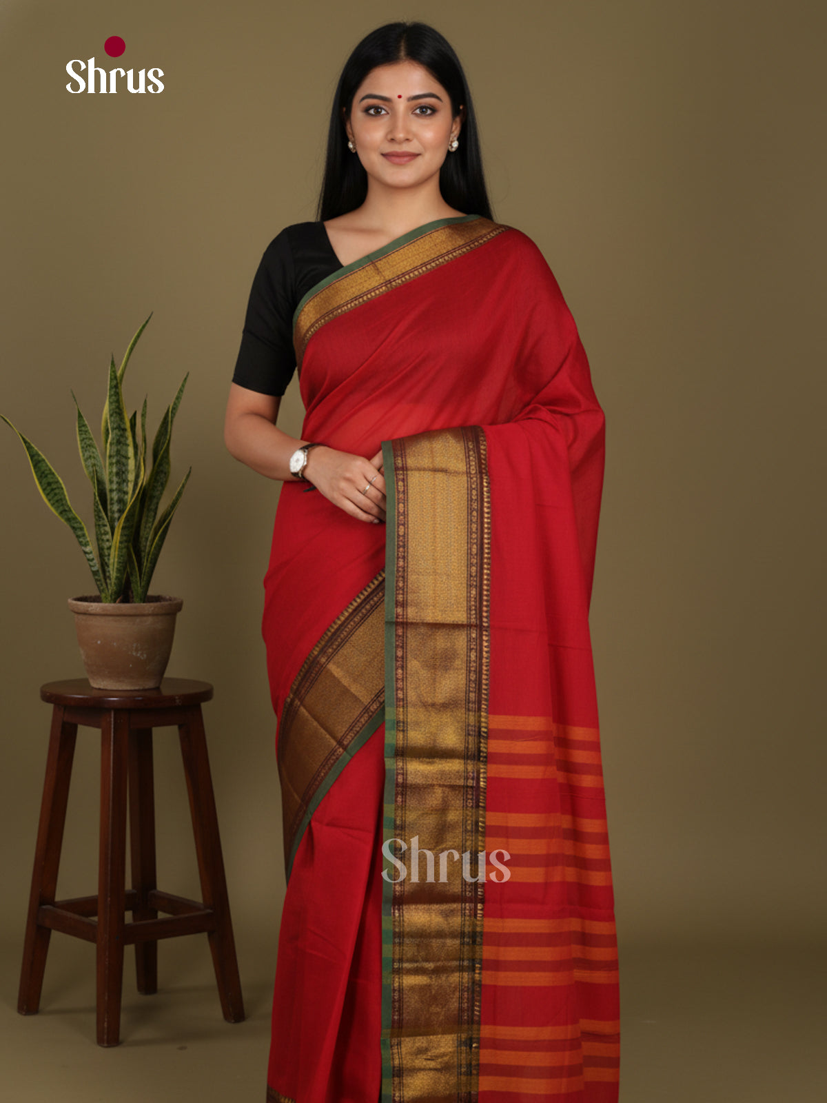 Red & Green - Narayanpet Cotton Saree - Shop on Shrus.com