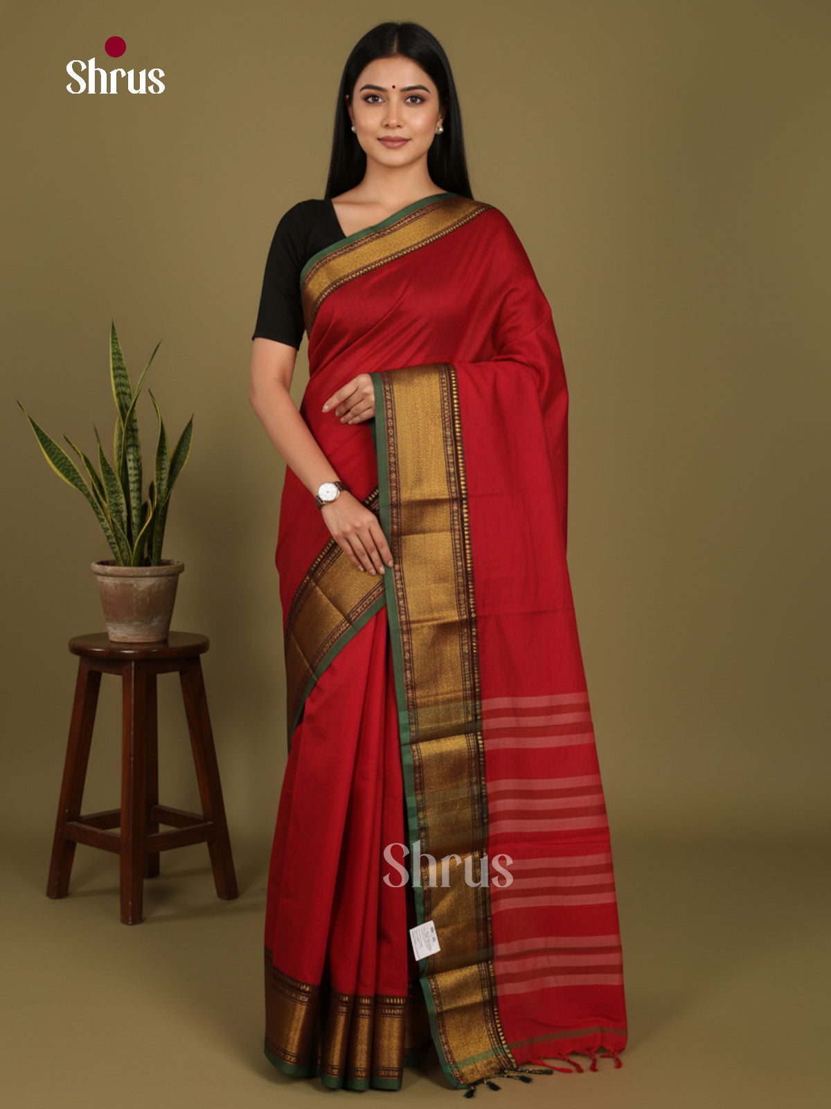 Red & Green - Narayanpet Cotton Saree