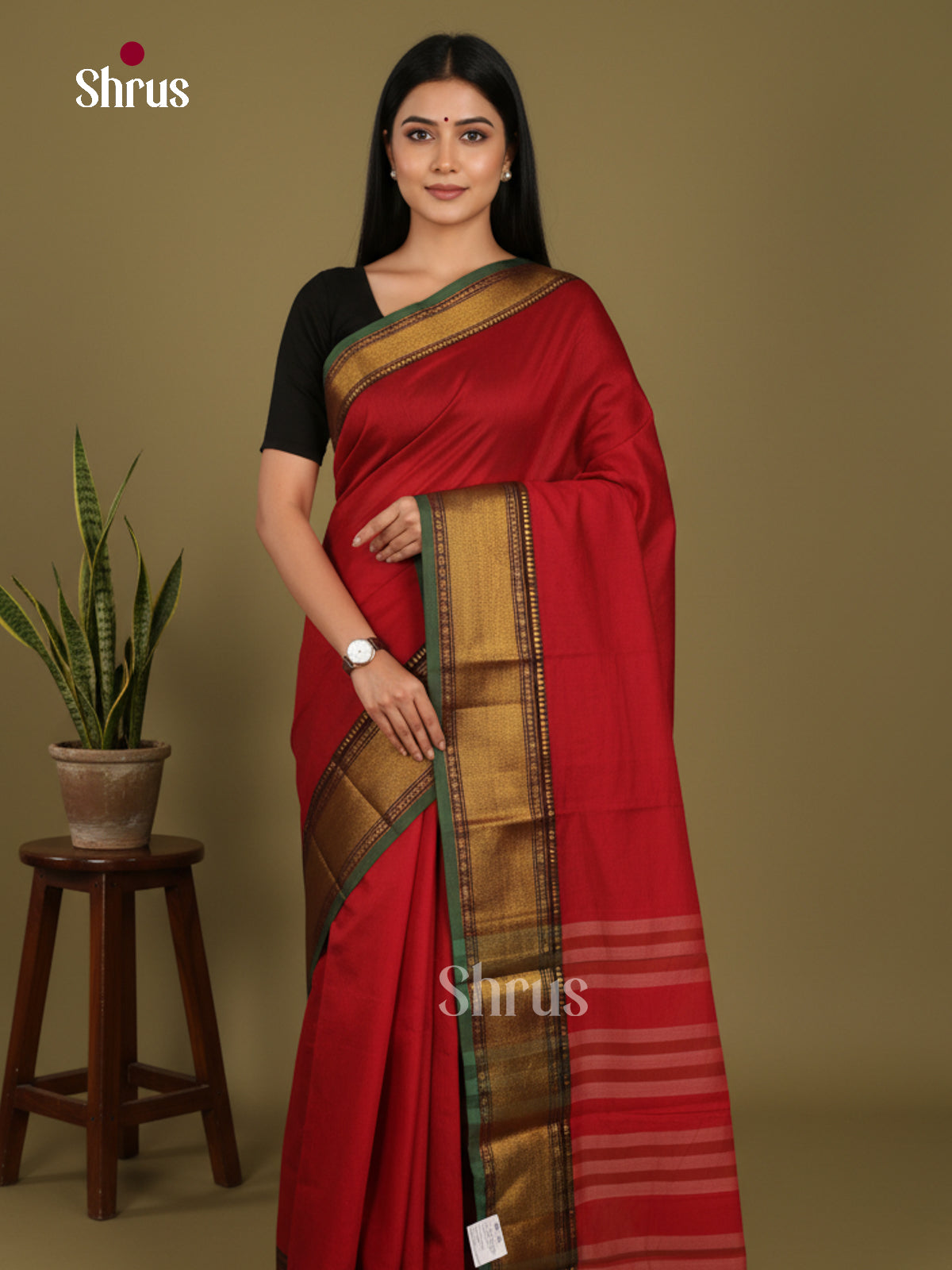 Red & Green - Narayanpet Cotton Saree