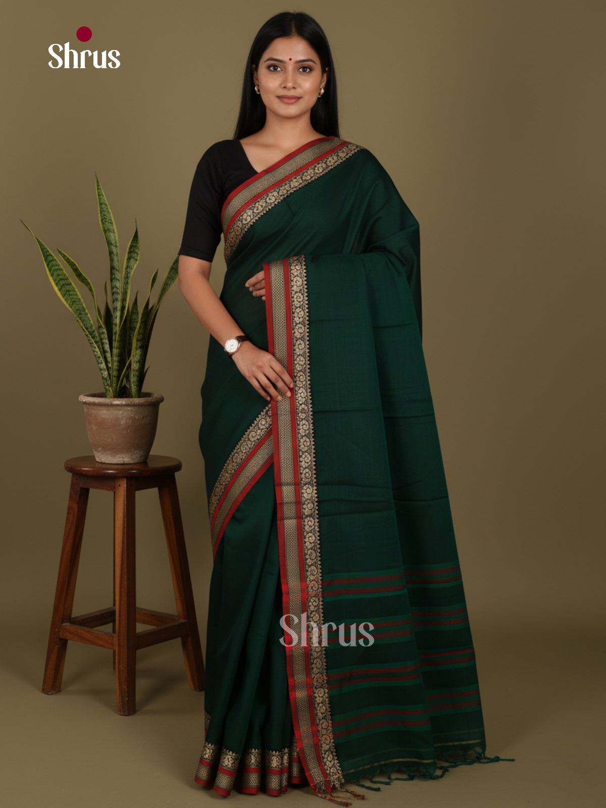 Green & Red - Narayanpet Cotton Saree - Shop on Shrus.com