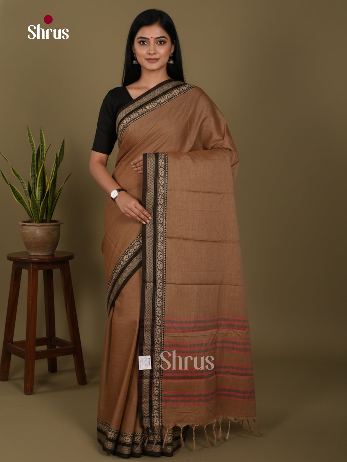 Brown & Black - Narayanpet Cotton Saree - Shop on Shrus.com