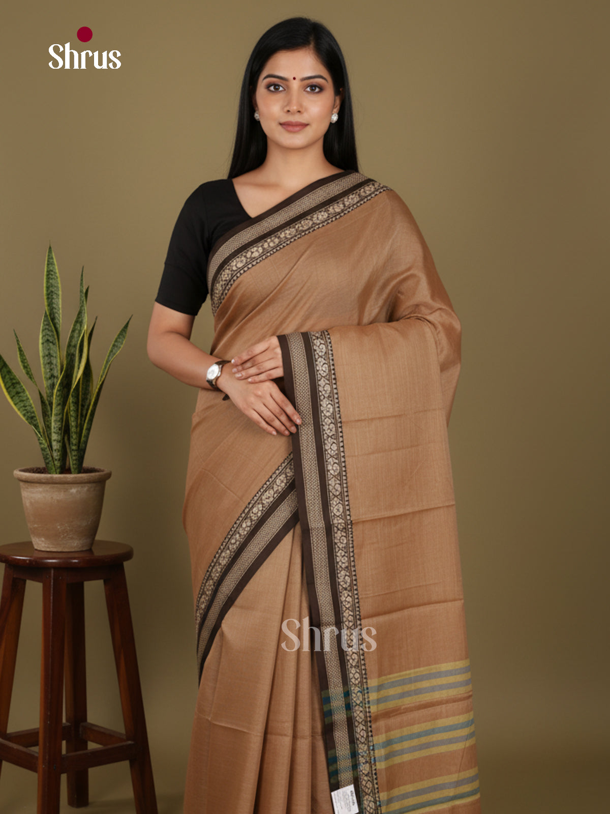 Brown & Black - Narayanpet Cotton Saree