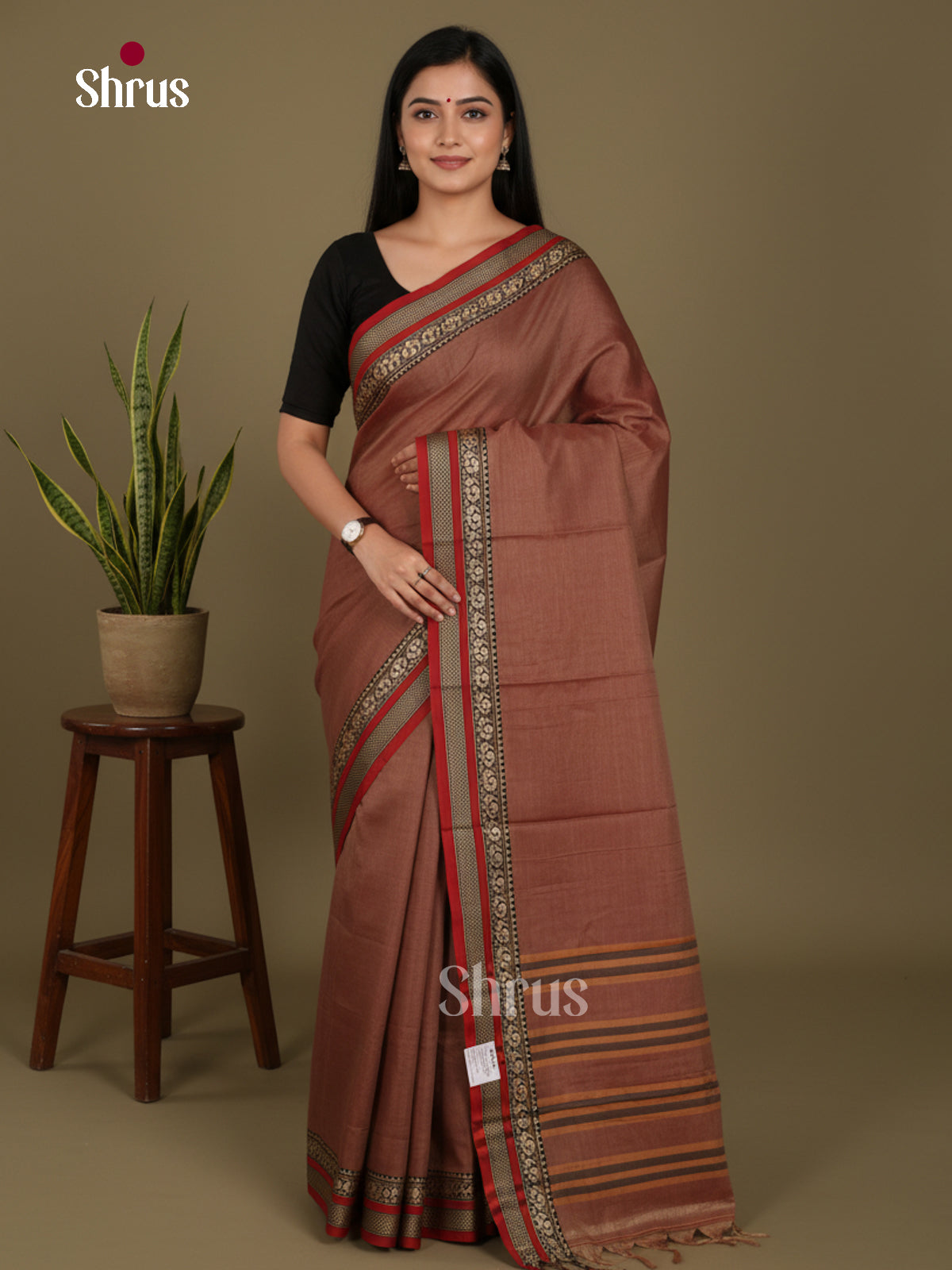 Brown & Red - Narayanpet Cotton Saree - Shop on Shrus.com