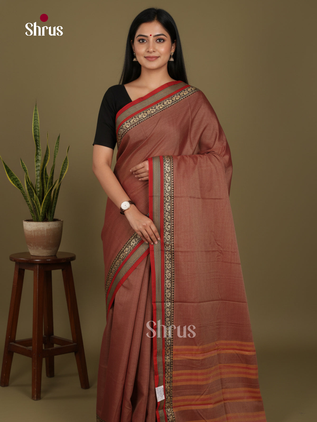 Brown & Red- Narayanpet Cotton Saree - Shop on Shrus.com