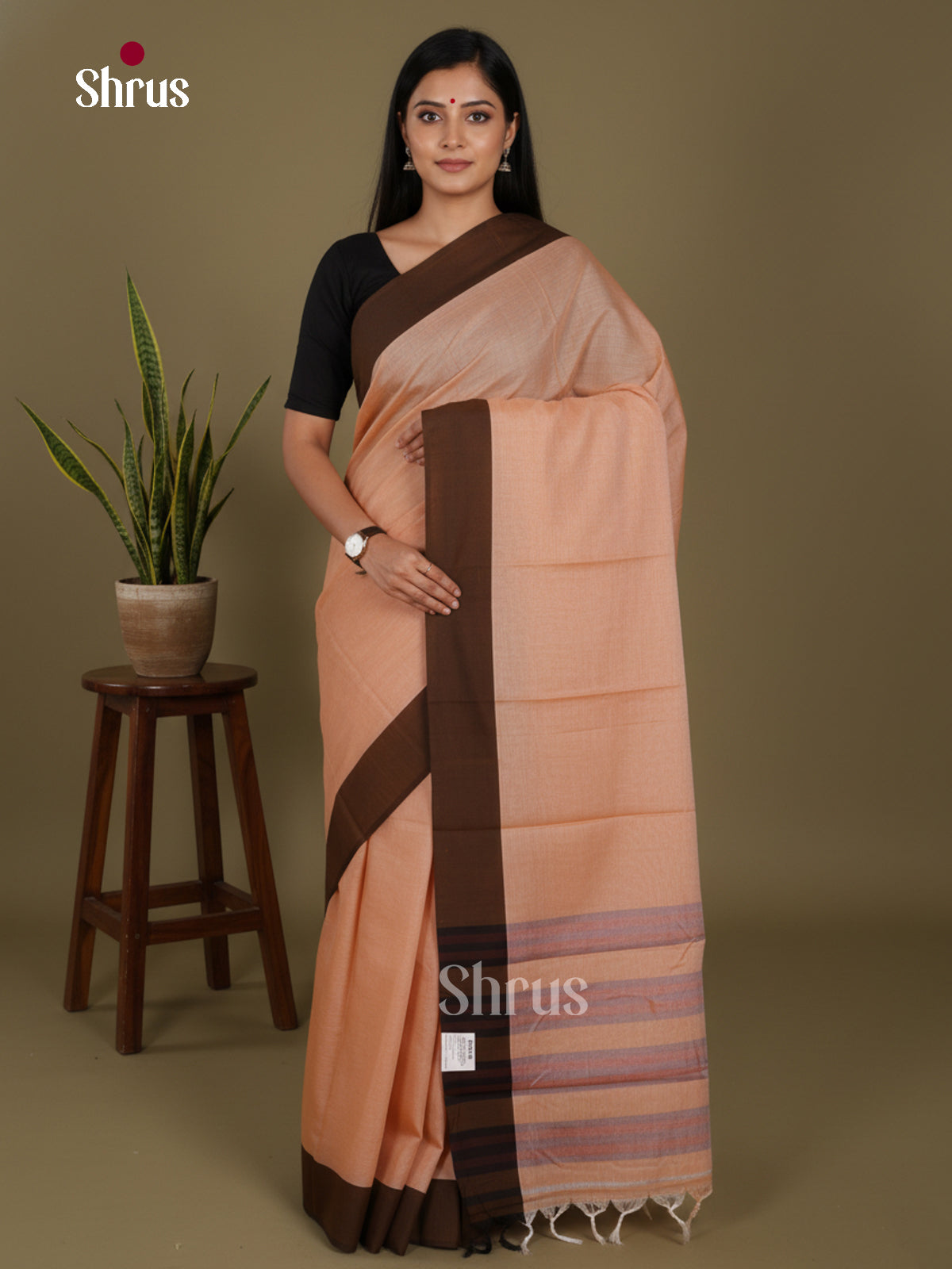 Peach & Brown - Narayanpet Cotton Saree - Shop on Shrus.com
