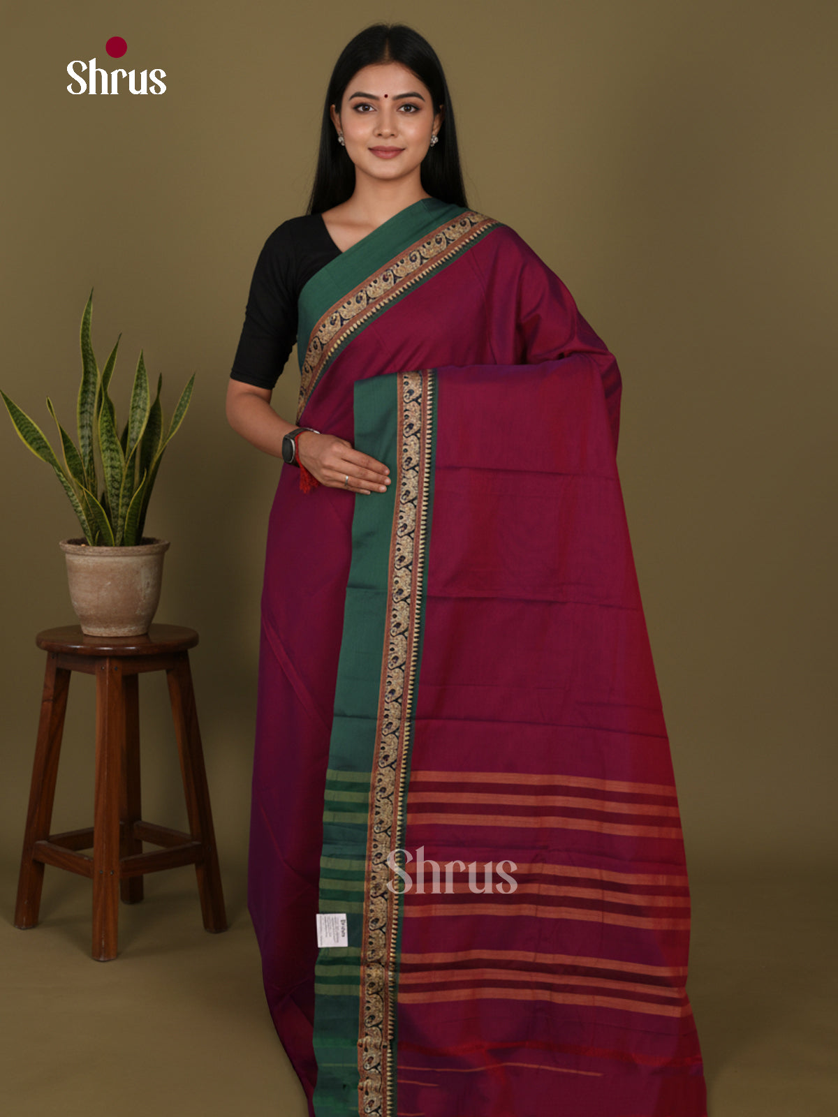 Maroon & Green - Narayanpet Cotton Saree - Shop on Shrus.com
