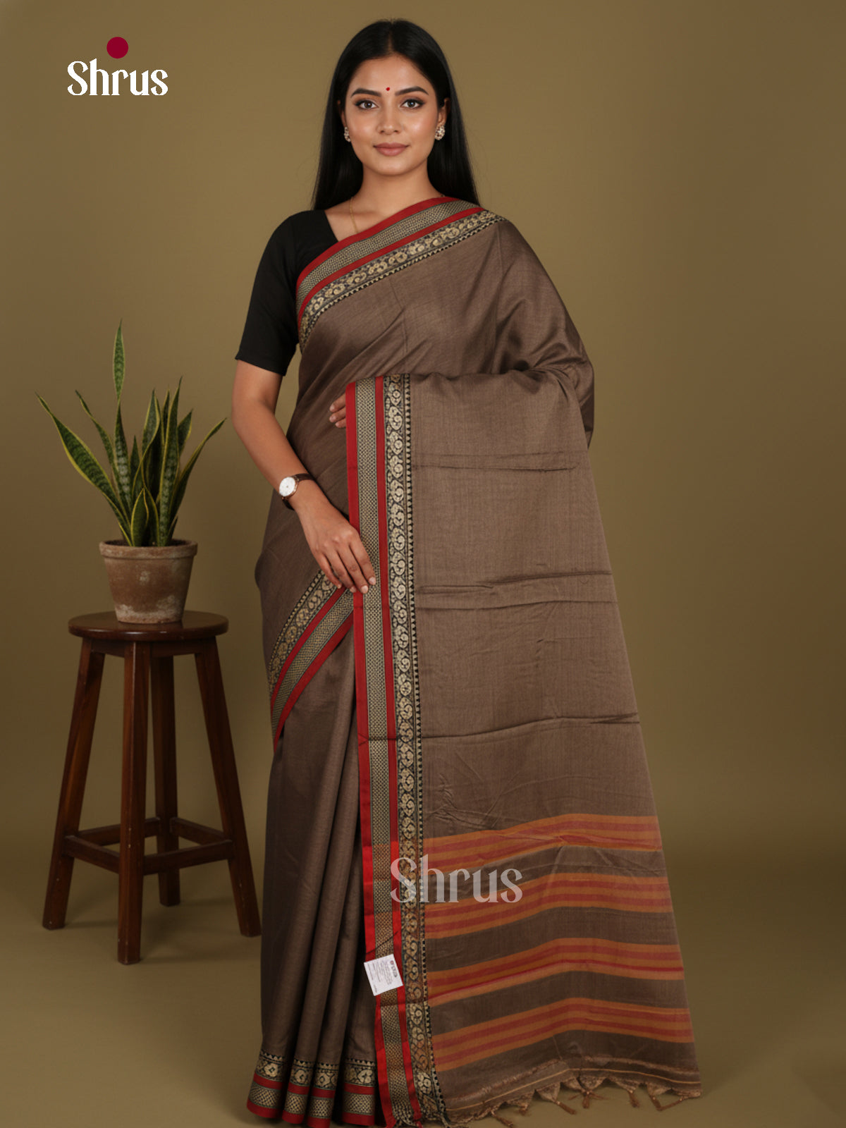 Grey & Red- Narayanpet Cotton Saree - Shop on Shrus.com