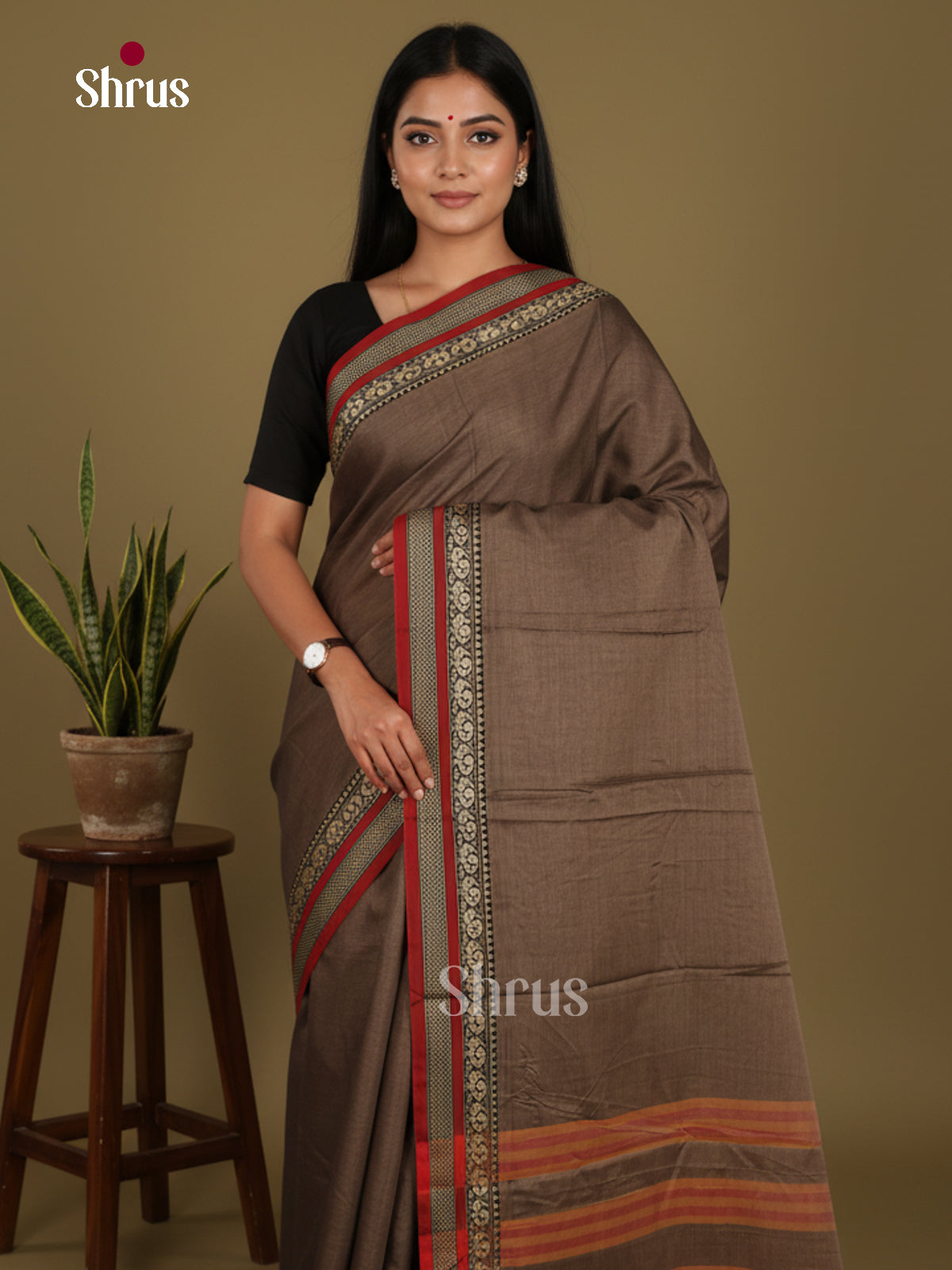 Grey & Red- Narayanpet Cotton Saree - Shop on Shrus.com