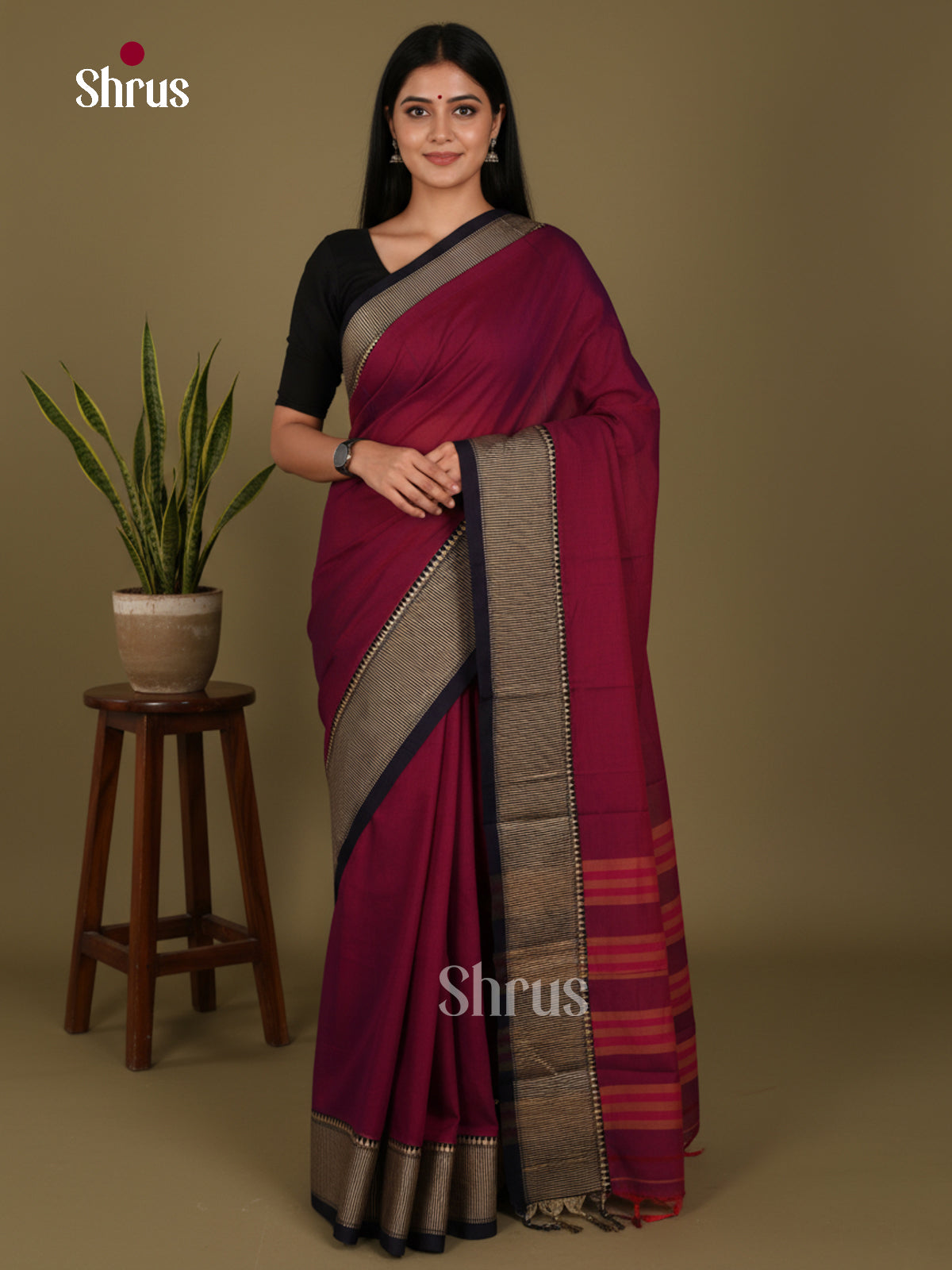 Maroon & Black - Narayanpet Cotton Saree - Shop on Shrus.com