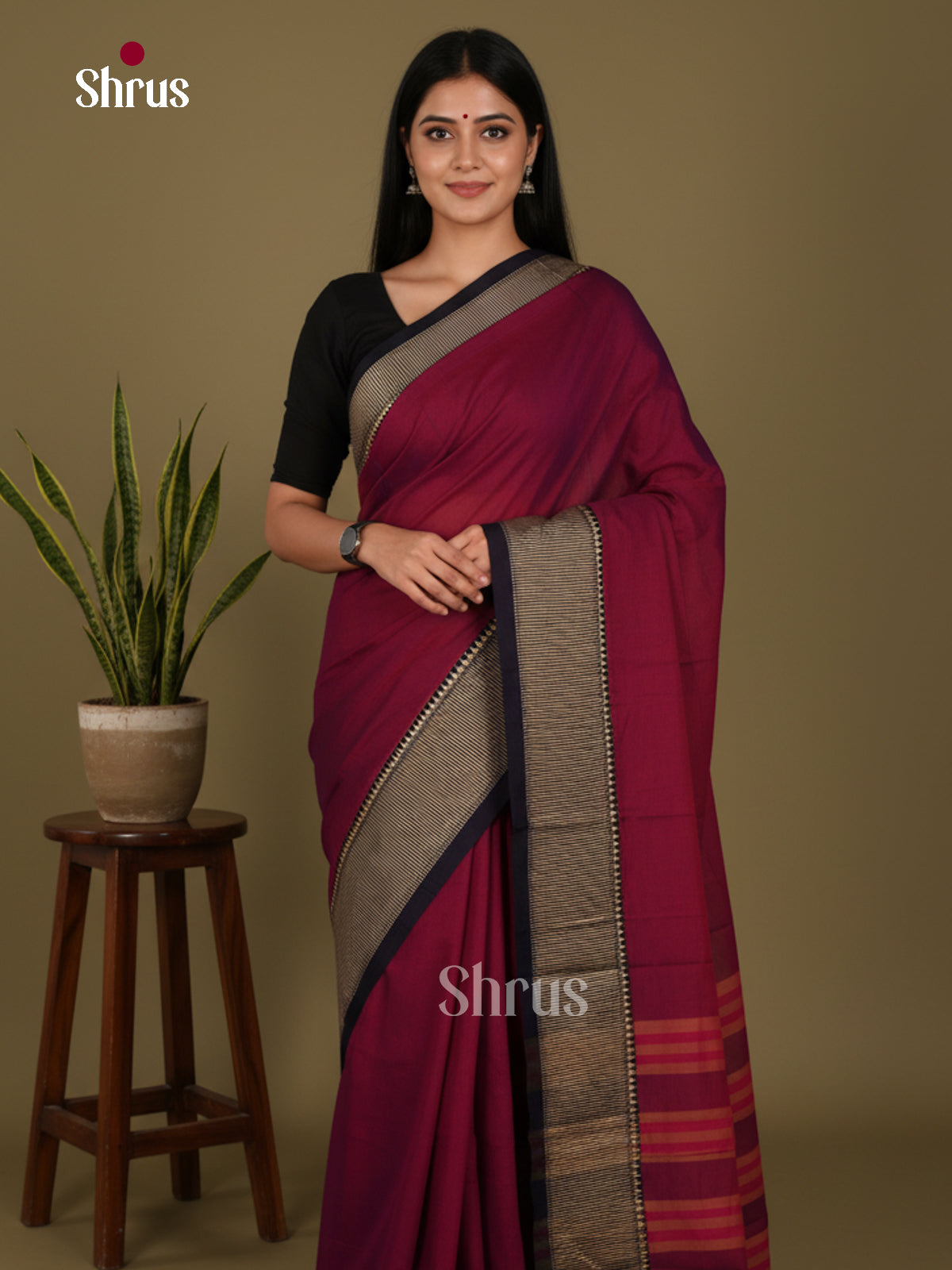 Maroon & Black - Narayanpet Cotton Saree - Shop on Shrus.com