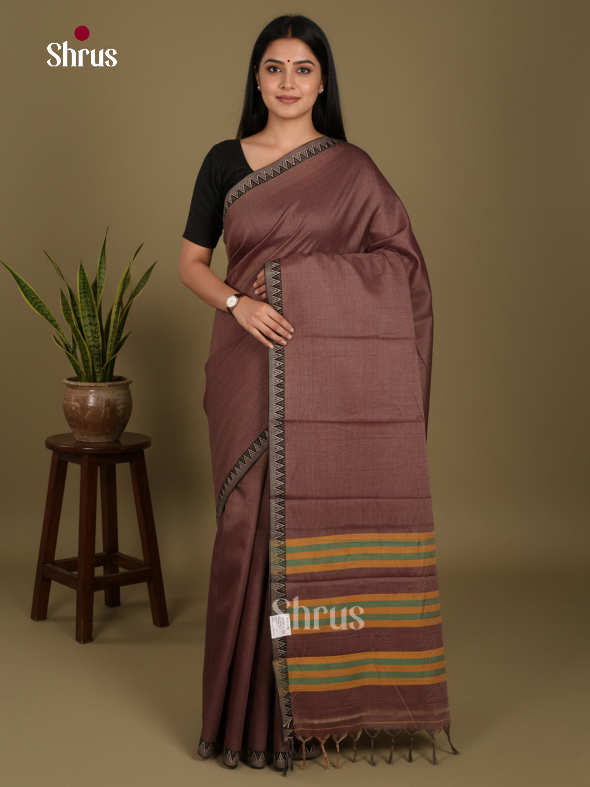 Brown- Narayanpet Cotton Saree - Shop on Shrus.com