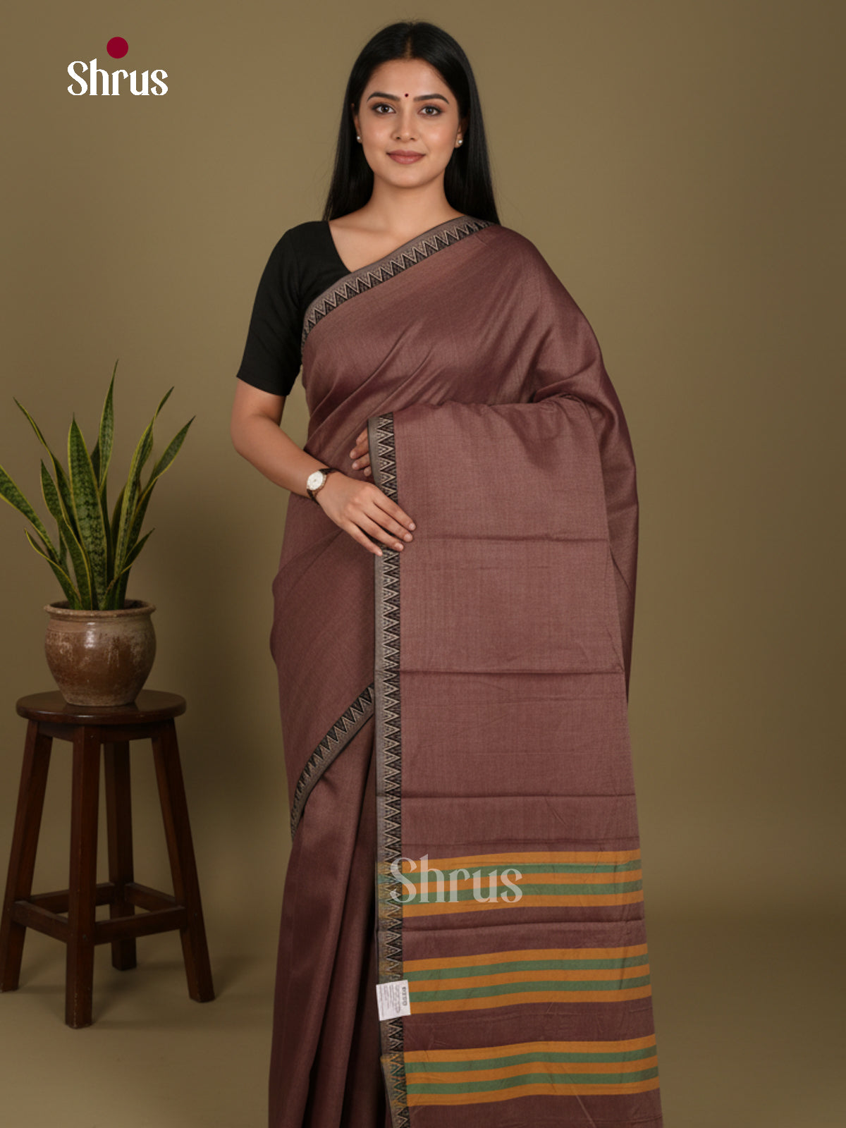 Brown- Narayanpet Cotton Saree - Shop on Shrus.com