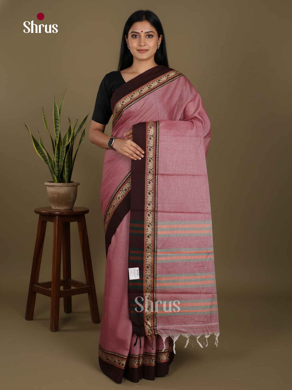 Onion Pink & Brown - Narayanpet Cotton Saree - Shop on Shrus.com