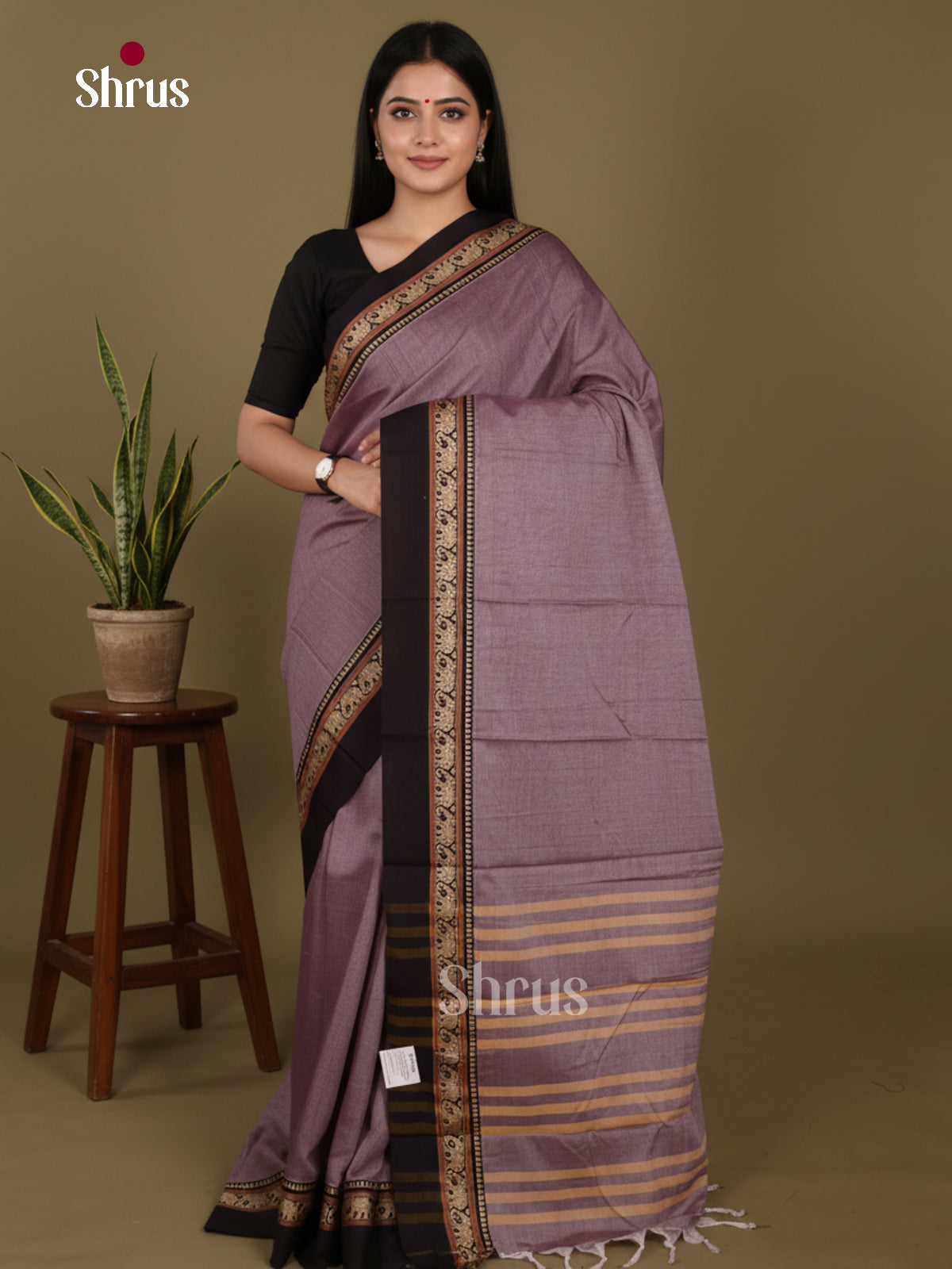 dark Lavender & Black - Narayanpet Cotton Saree - Shop on Shrus.com