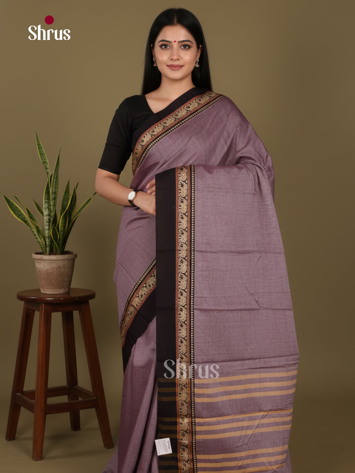 dark Lavender & Black - Narayanpet Cotton Saree - Shop on Shrus.com