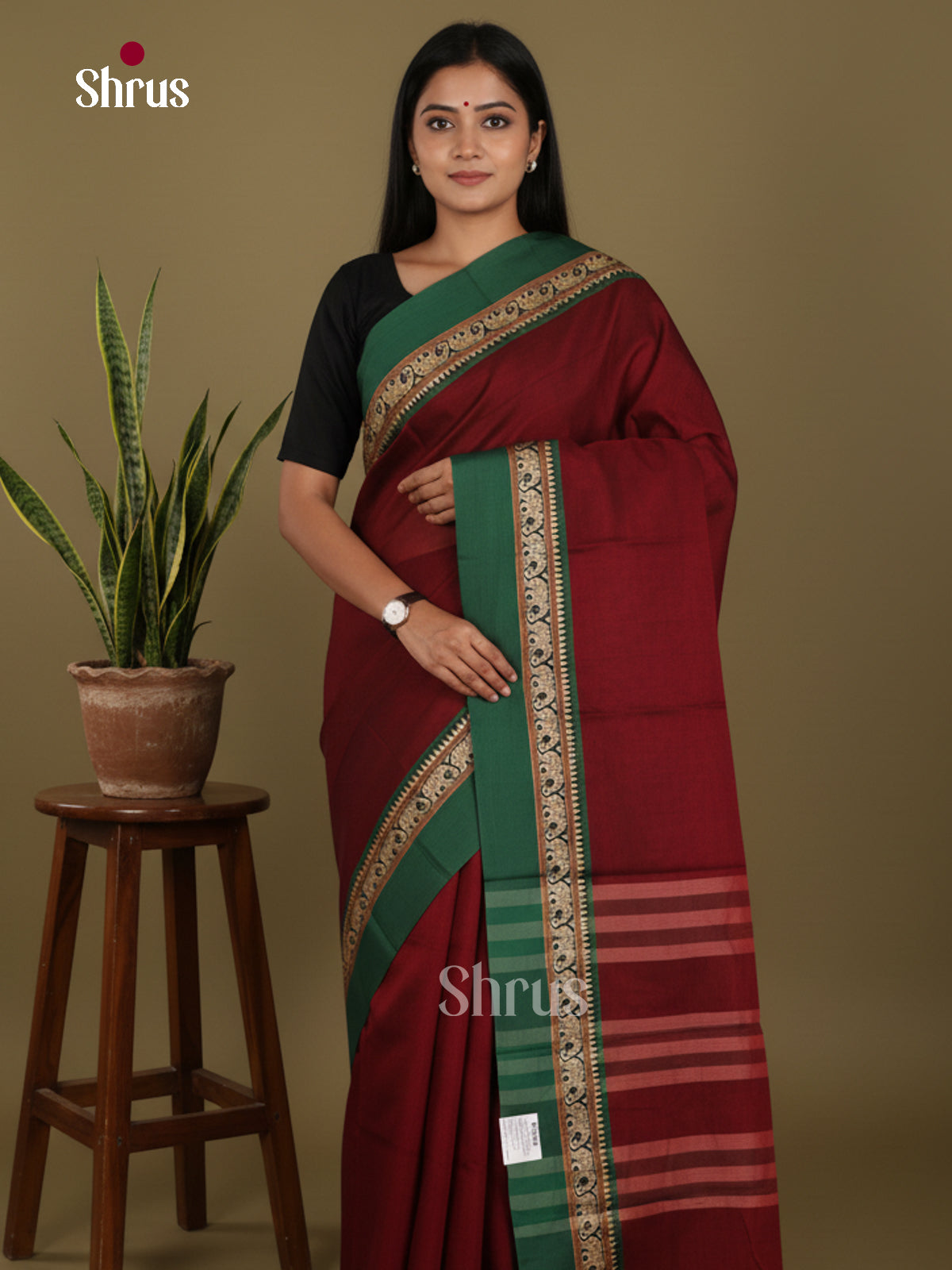 Maroon & Green - Narayanpet Cotton Saree