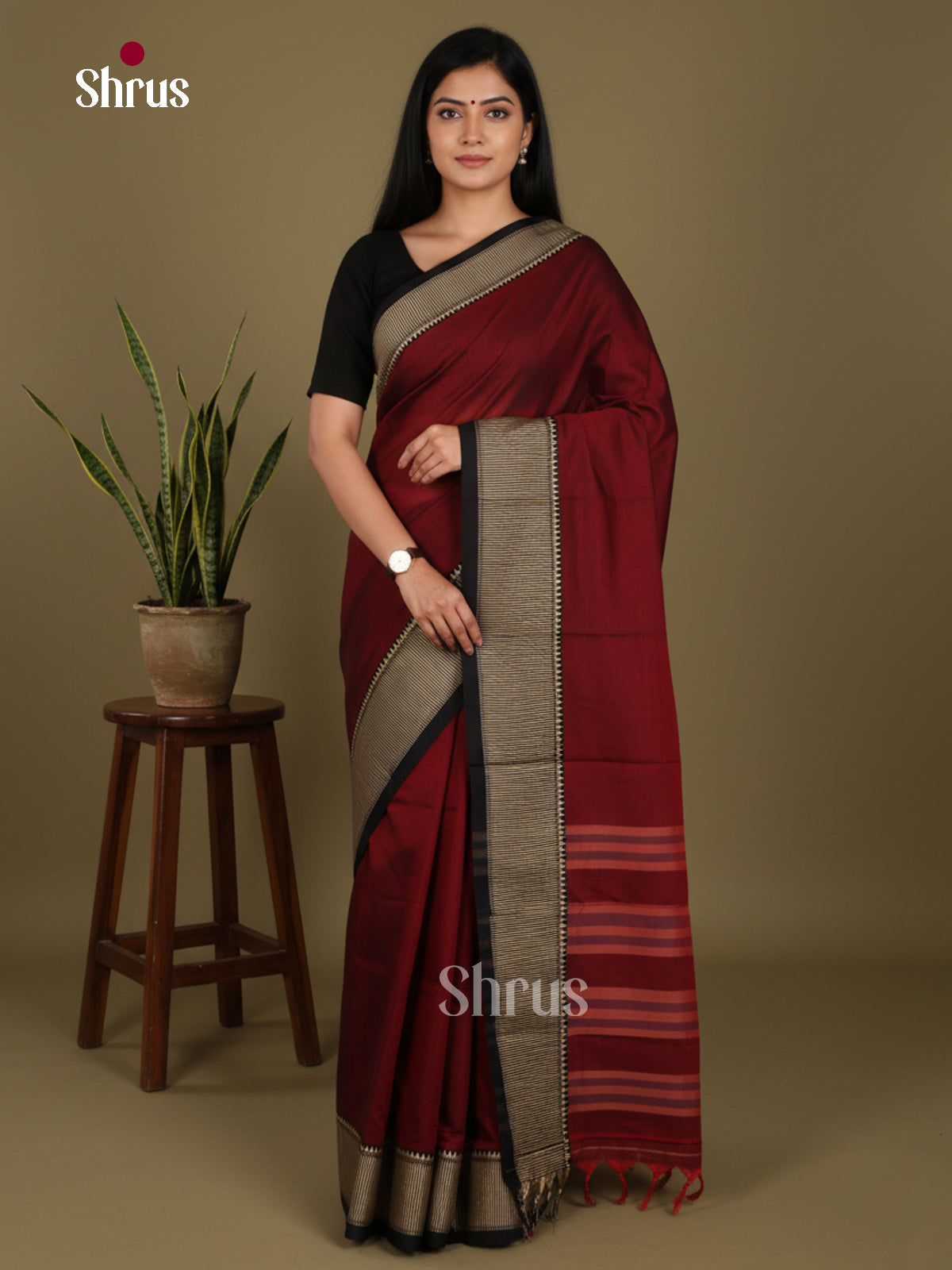Maroon & Black - Narayanpet Cotton Saree