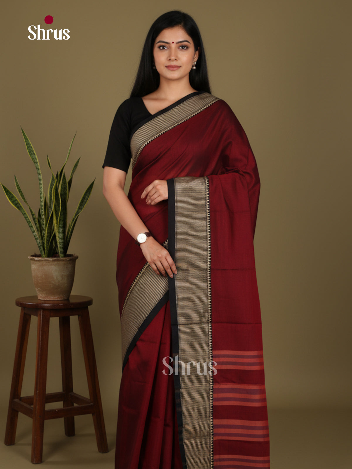 Maroon & Black - Narayanpet Cotton Saree