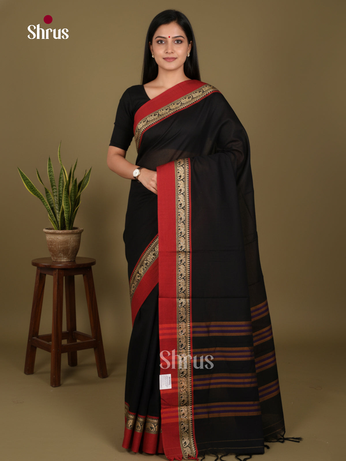 Black & Red - Narayanpet Cotton Saree - Shop on Shrus.com
