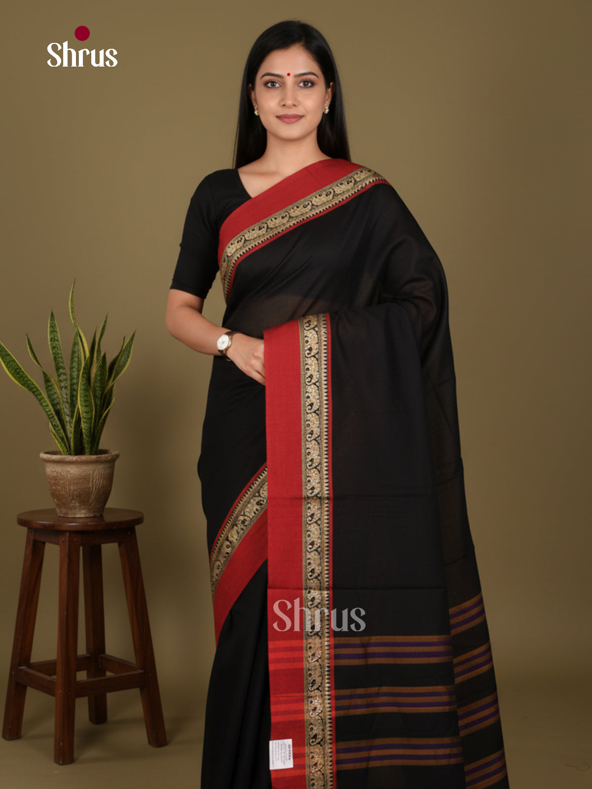 Black & Red - Narayanpet Cotton Saree - Shop on Shrus.com